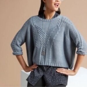 Cabi Short & Sweet Cropped Cable Knit Sweater in Dusty Blue - Size Med